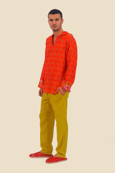 Straight leg linen pants with elastic waistline